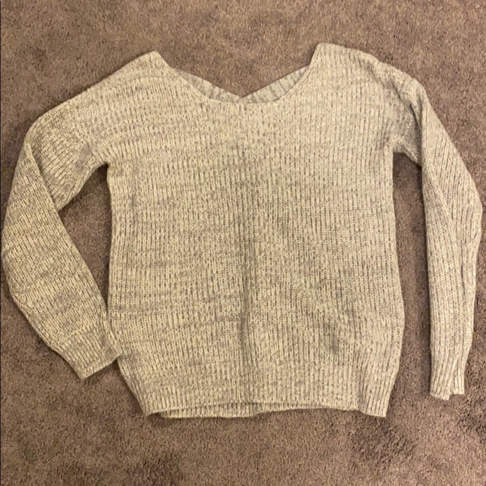 Grey sweater with crossed open back